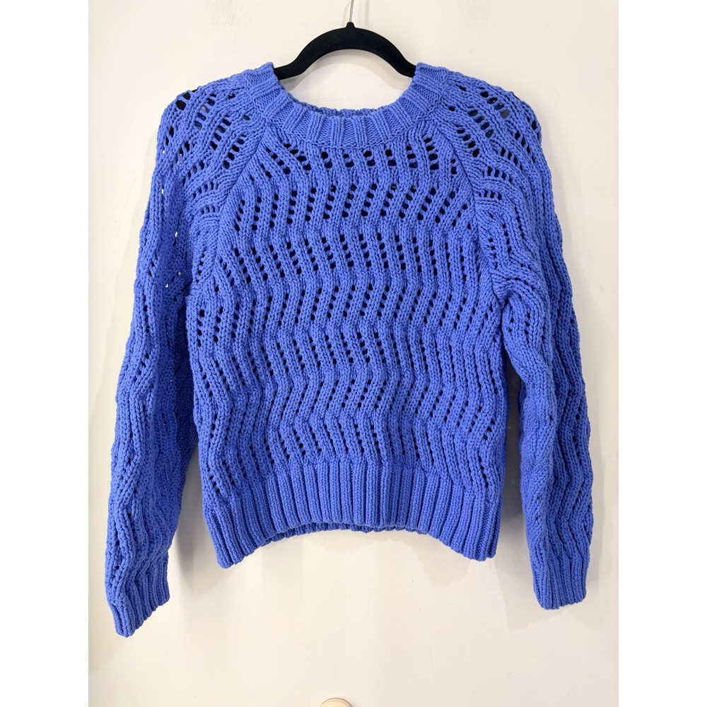 American Eagle Blue Open Knit Chunky Sweater Women's Medium Cotton‎ Pullover